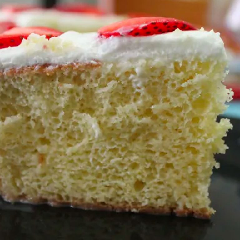 A piece of the Tres Leches Cake served on a plate