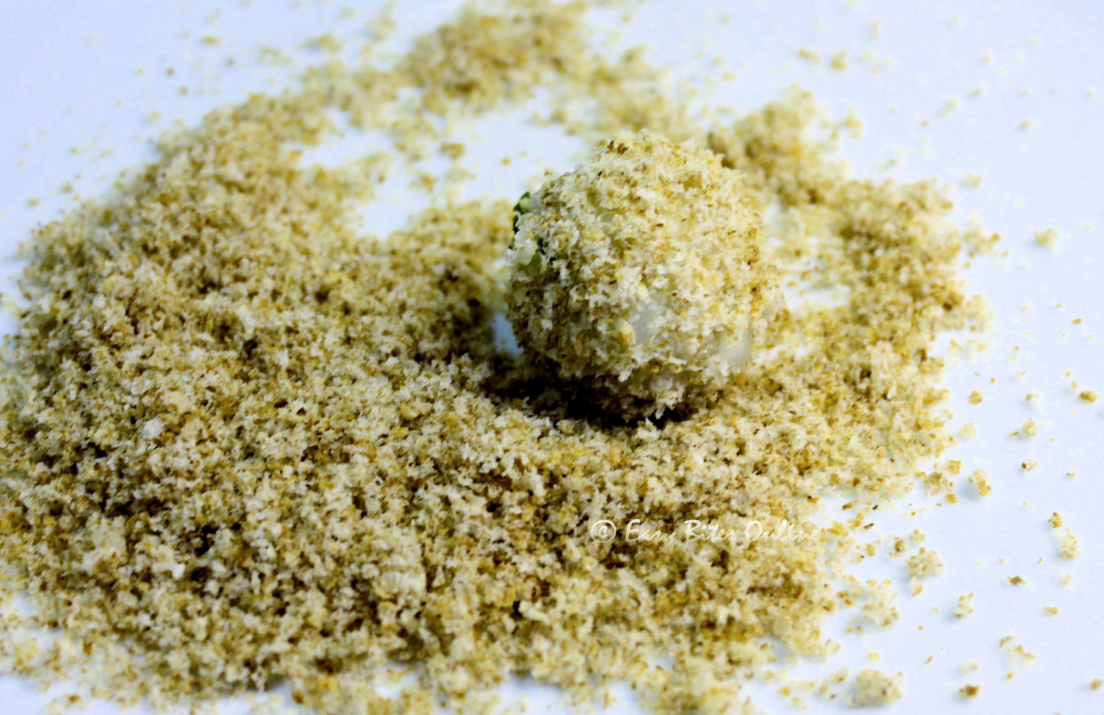 roll over bread crumbs to cover all over