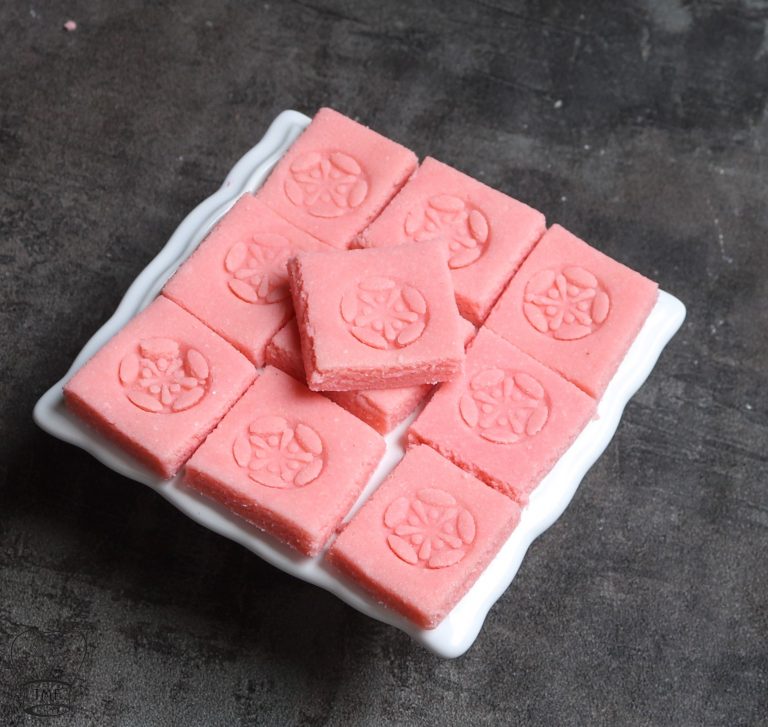 Rose coconut burfi | Coconut rose burfi