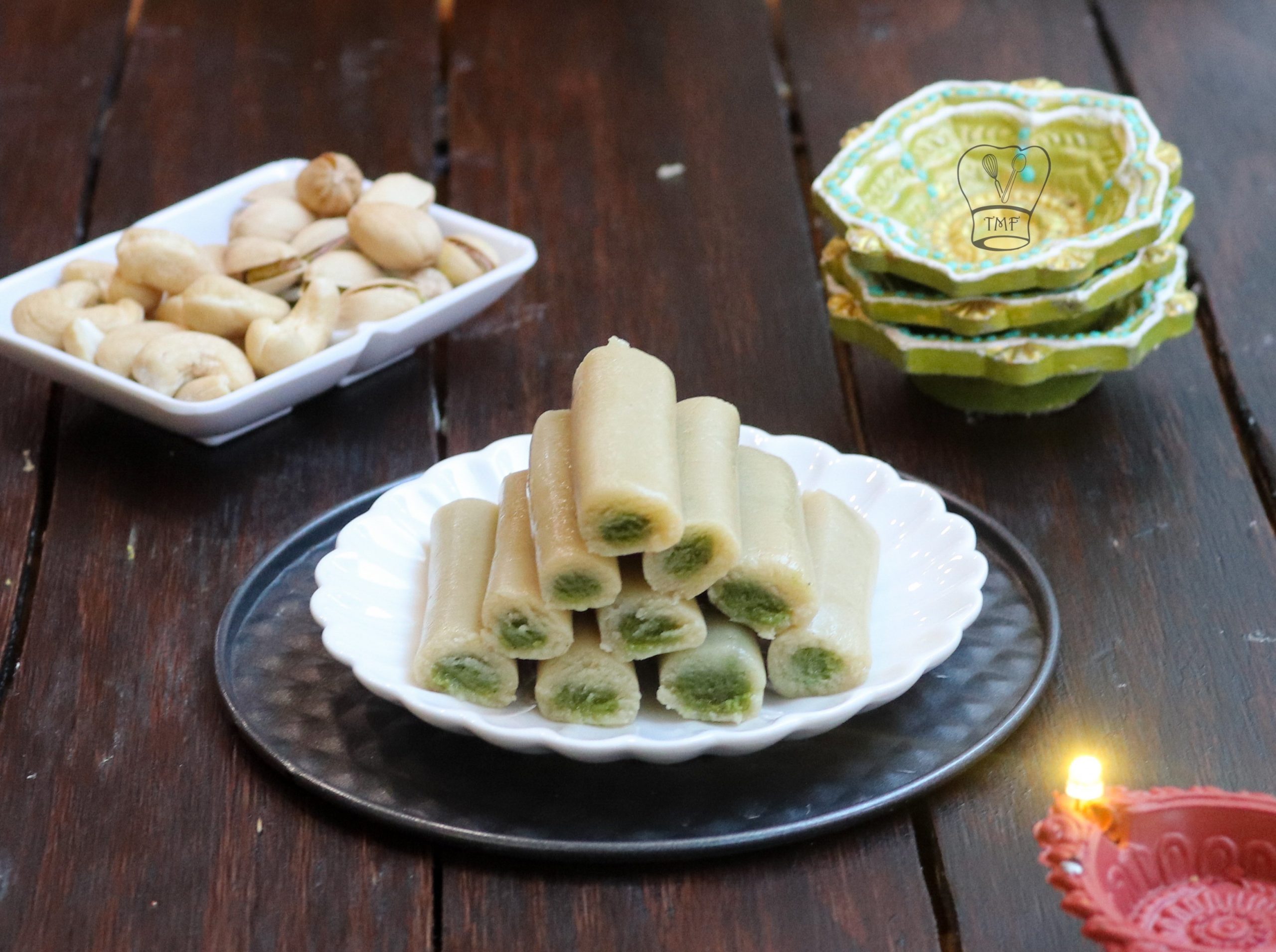 Kaju roll mithai um doce tradicional real feito de pó de caju e