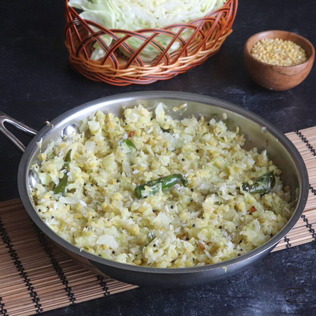Cabbage moong dal poriyal Muttaikose pasi paruppu curry