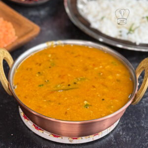 Ingredients for masoor dal neatly arranged