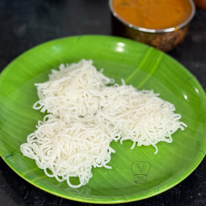 Ingredients for idiyappam including rice flour, salt, water, and sesame oil