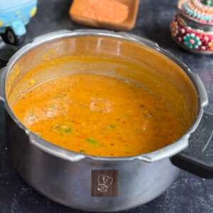 Finished masoor dal curry served in a bowl