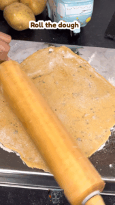 Large rolled poori dough cut with cookie cutter